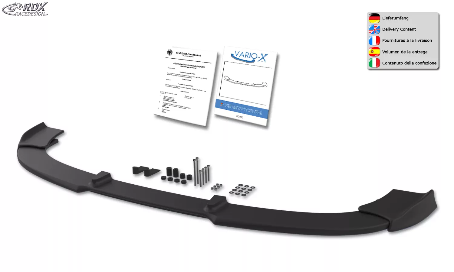 RDX Frontspoiler VARIO-X für MERCEDES E-Klasse Cabrio A207 / Coupe C207 2013+ Frontlippe Front Ansatz Vorne Spoilerlippe