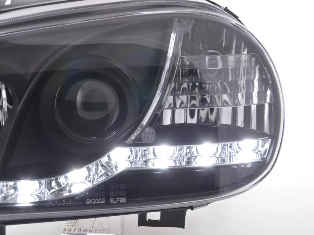 Scheinwerfer Set Daylight LED Tagfahrlicht VW Golf 4 Bj. 97-03 schwarz für Rechtslenker
