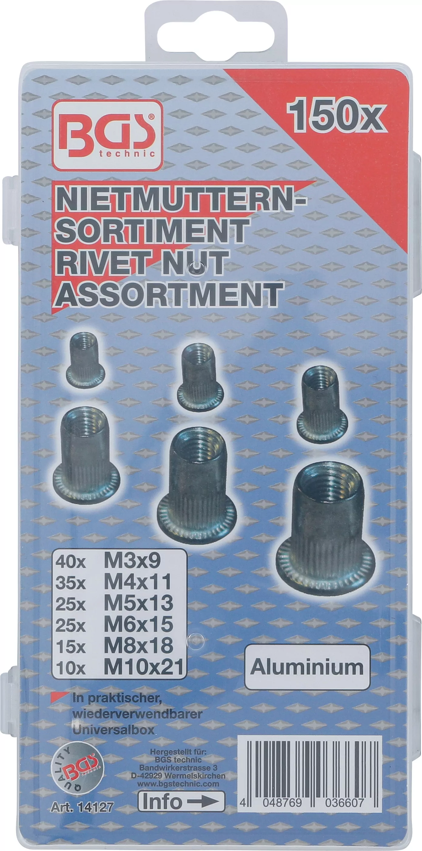 Nietmuttern-Sortiment | Aluminium | 150-tlg.