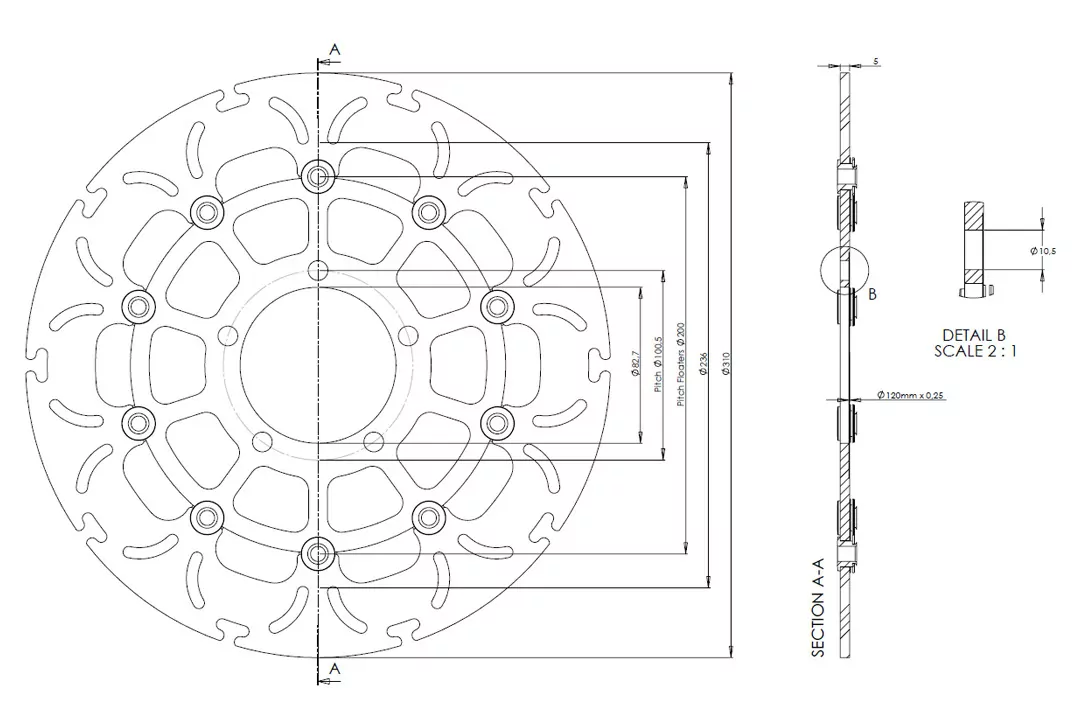 alpha Technik Bremsscheibe Omega-Design ABD33 vorne für Triumph Daytona 675 Street Triple R /RS / RX / S