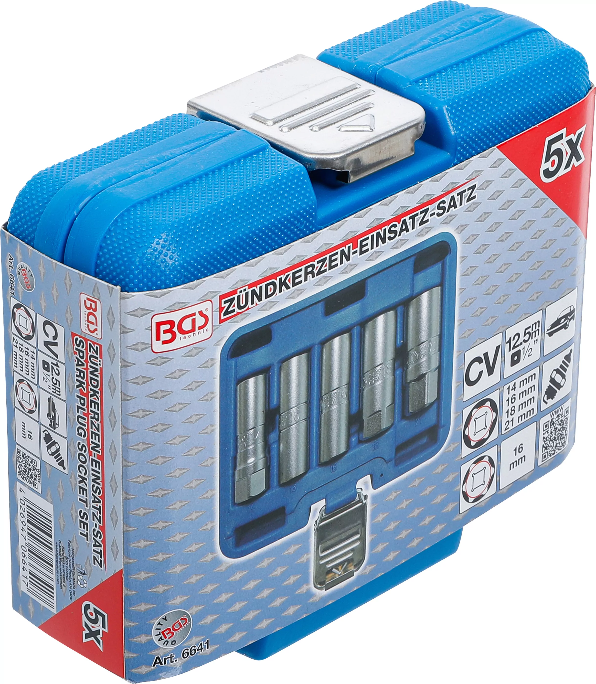 Zündkerzen-Einsatz-Satz Sechskant | Antrieb Innenvierkant 12,5 mm (1/2") | SW 14 - 21 mm | 5-tlg.