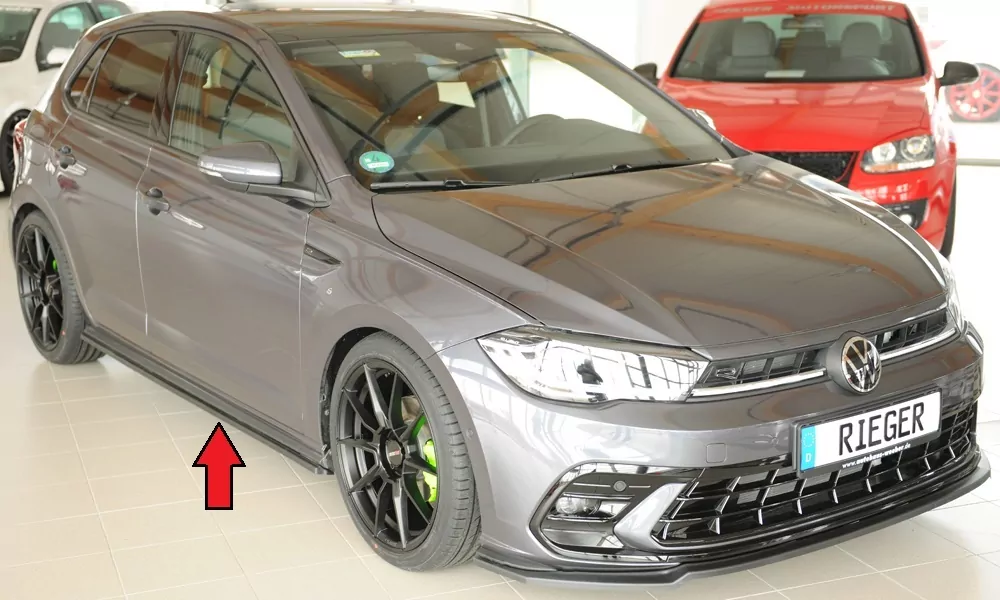 Rieger Seitenschweller rechts ansatz matt schwarz für VW Polo (AW) GTI 5-tür. 06.17-05.21 (bis Facelift)