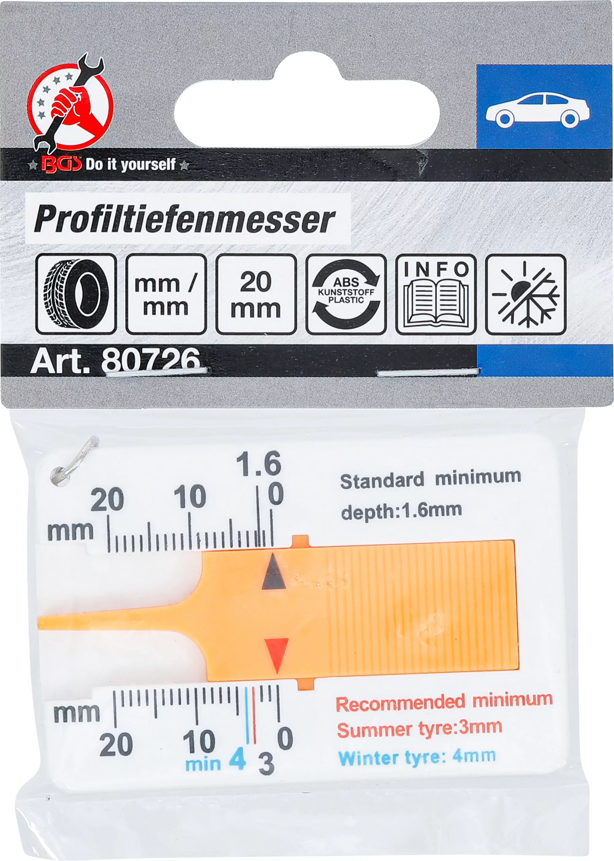 Profiltiefenmesser | mit Schlüsselanhänger | 0 - 20 mm