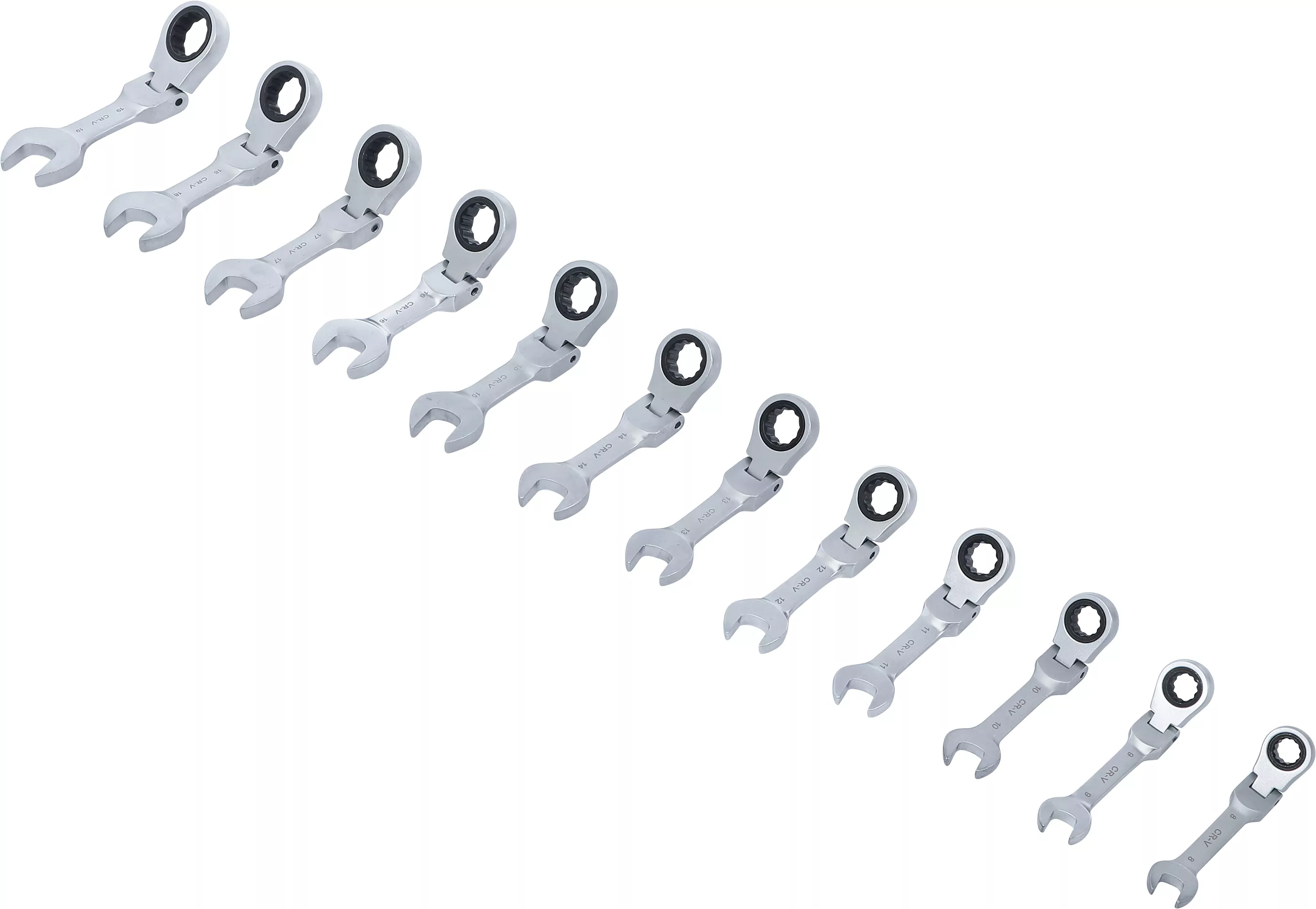 Ratschenring-Maulschlüssel-Satz | kurz | abwinkelbar | SW 8 - 19 mm | 12-tlg.