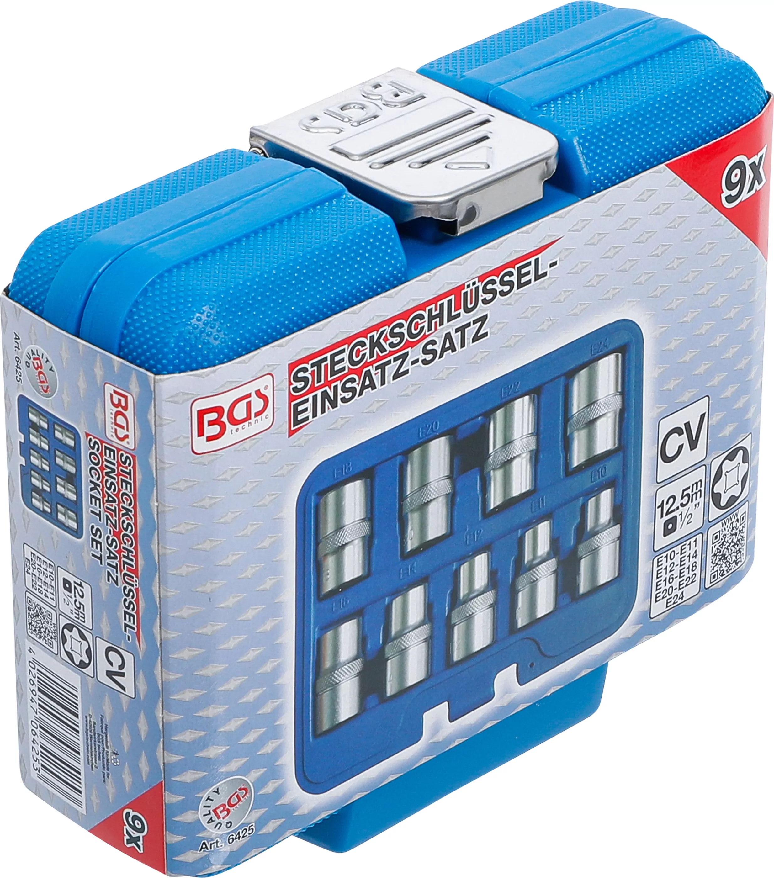 Steckschlüssel-Einsatz-Satz E-Profil | Antrieb Innenvierkant 12,5 mm (1/2") | SW E10 - E24 | 9-tlg.