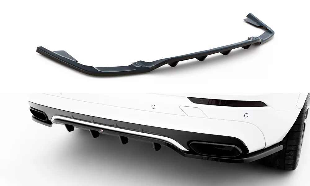 Hinten Splitter (mit Einem Vertikalem Balken) Volvo XC60 Mk2 R-Design Schwarz Hochglanz