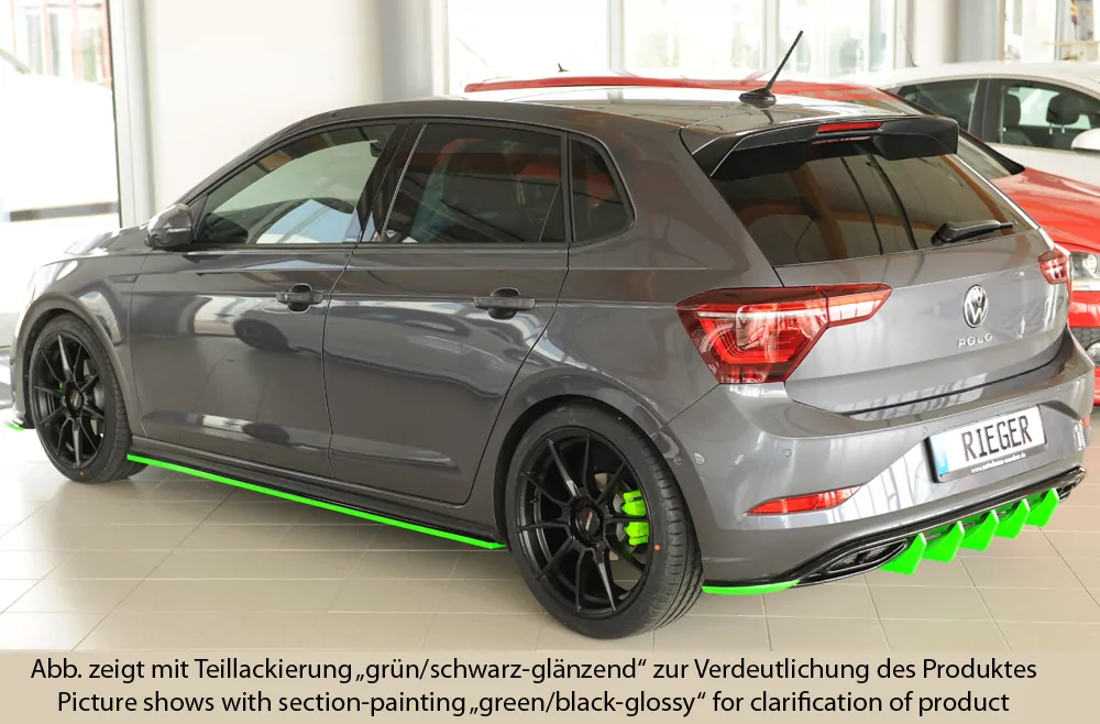 Rieger Seitenschweller links ansatz glanz schwarz für VW Polo (AW) GTI 5-tür. 06.17-05.21 (bis Facelift)