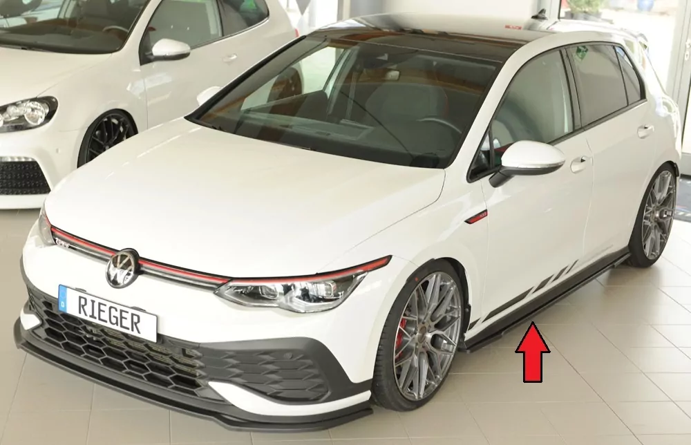 Rieger Seitenschweller links ansatz matt schwarz für VW Golf 8 GTI Clubsport 5-tür. 10.20-03.24 (bis Facelift)