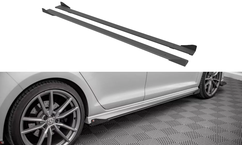 Street Pro Seitenschweller Ansatz Für + Flaps Volkswagen Golf R Mk7 Schwarz Hochglanz
