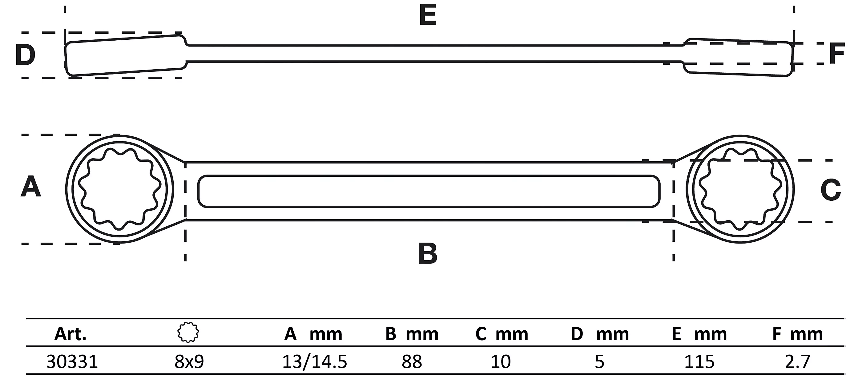 Doppel-Ringschlüssel | extra flach | SW 8 x 9 mm