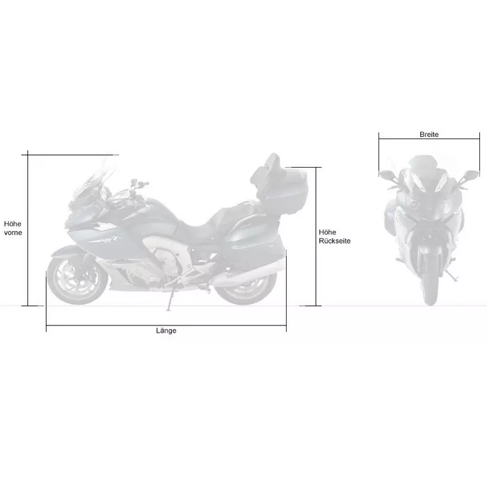 Motorrad-topcase-abdeckplane "alfa", Schwarz, L, Maße: L 229 X B 99 X H Vorne 135 X H Hinten 125cm