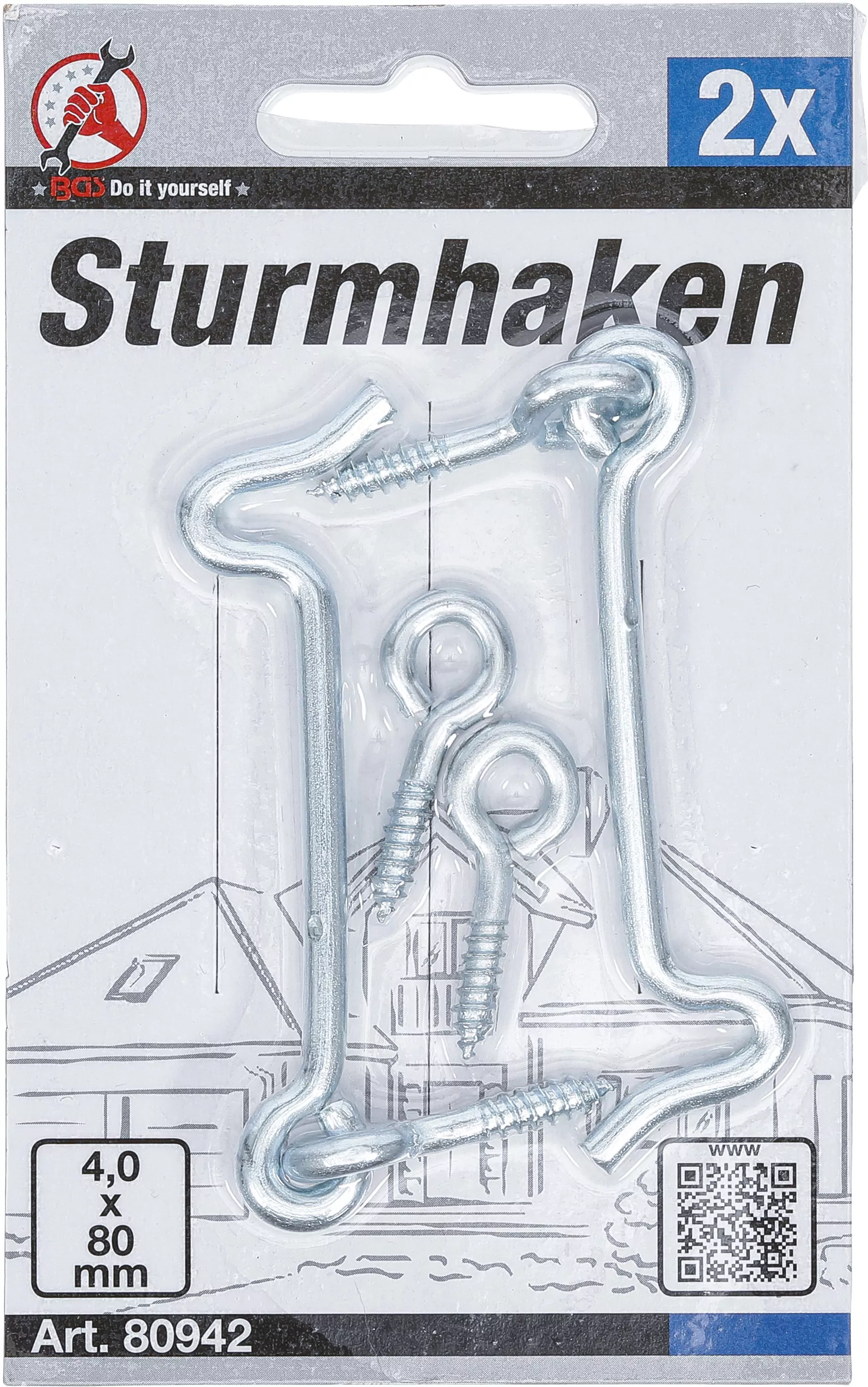 Sturmhaken | 4,0 x 80 mm | 2-tlg.