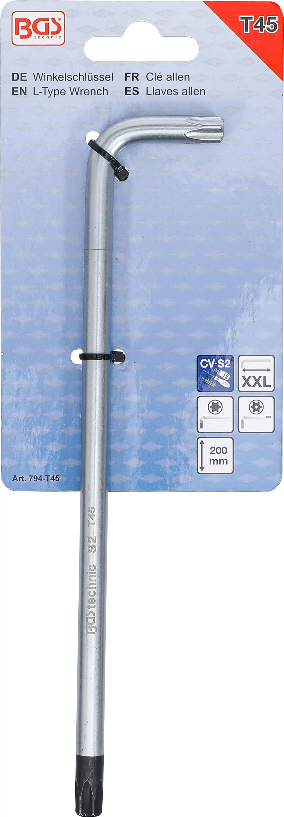 Winkelschlüssel | extra lang | T-Profil (für Torx) mit/ohne Bohrung T45