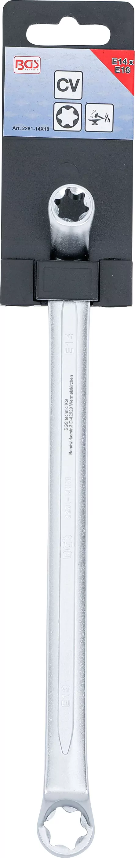 Doppel-Ringschlüssel mit E-Profil-Ringköpfen | gekröpft | SW E14 x E18