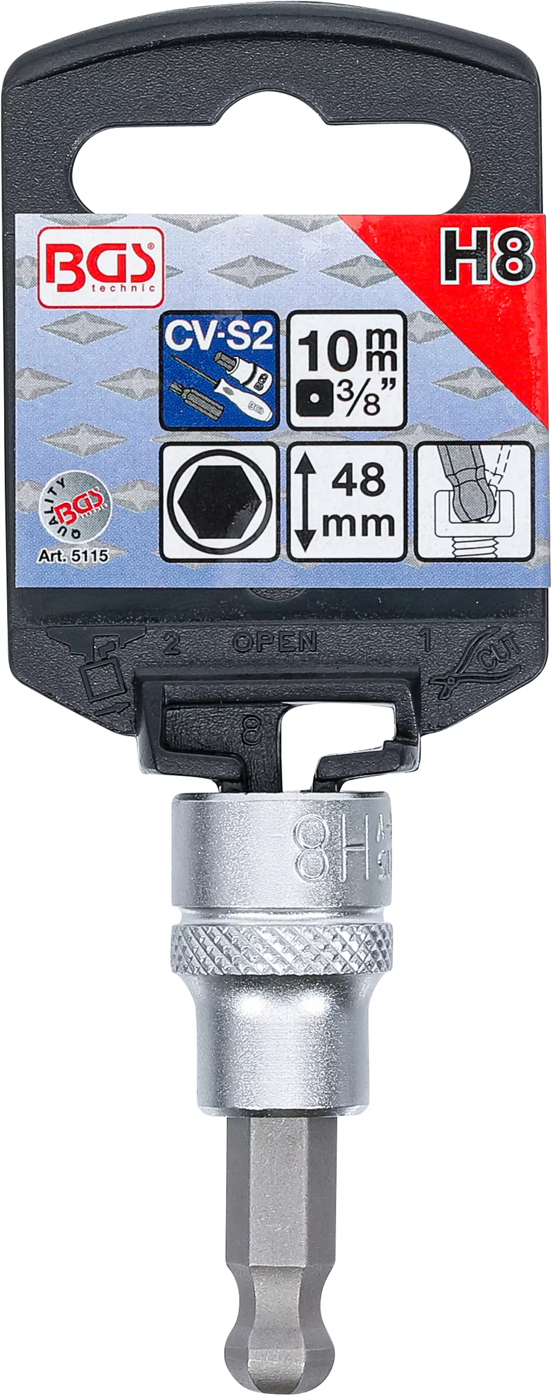 Bit-Einsatz | Antrieb Innenvierkant 10 mm (3/8") | Innensechskant mit Kugelkopf 8 mm