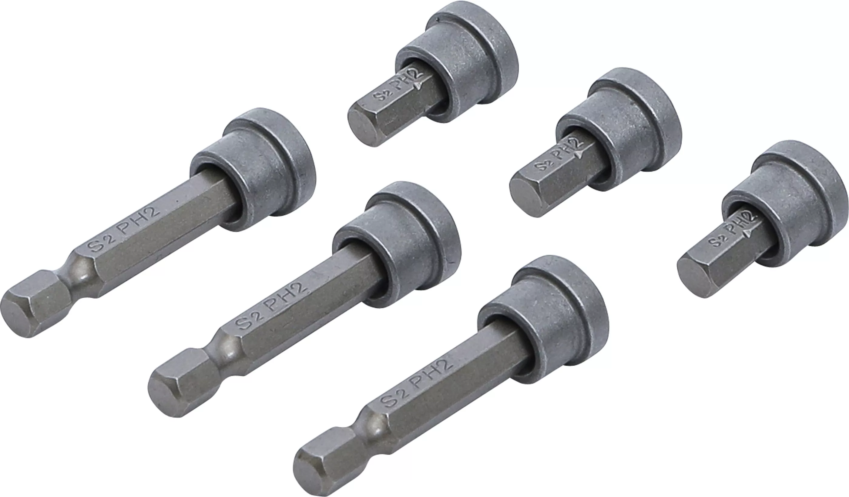 Bit-Satz mit Tiefenstopp | für Gipskartonplatten | Antrieb Außensechskant 6,3 mm (1/4") | Kreuzschlitz PH2 | 6-tlg.