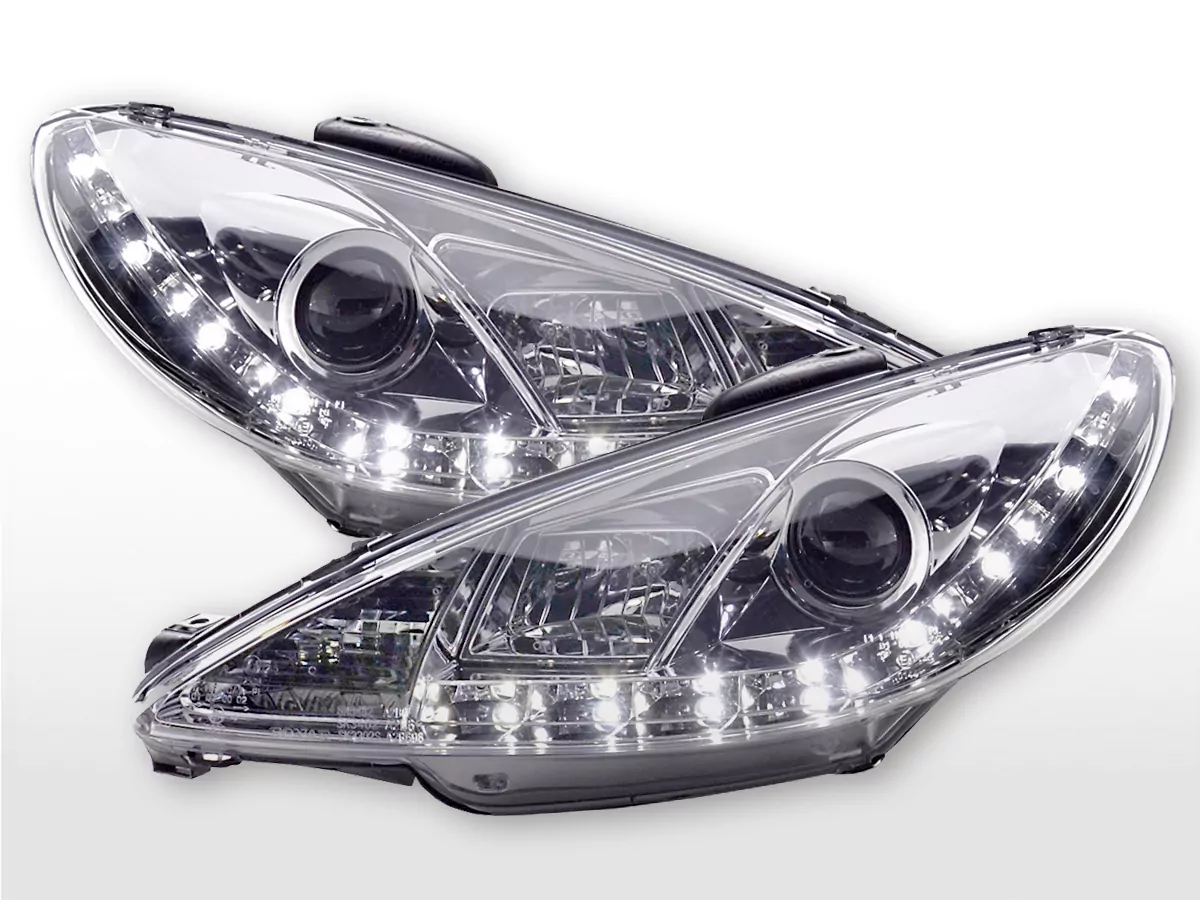 Scheinwerfer Set Daylight LED TFL-Optik Peugeot 206 Bj. 98- chrom