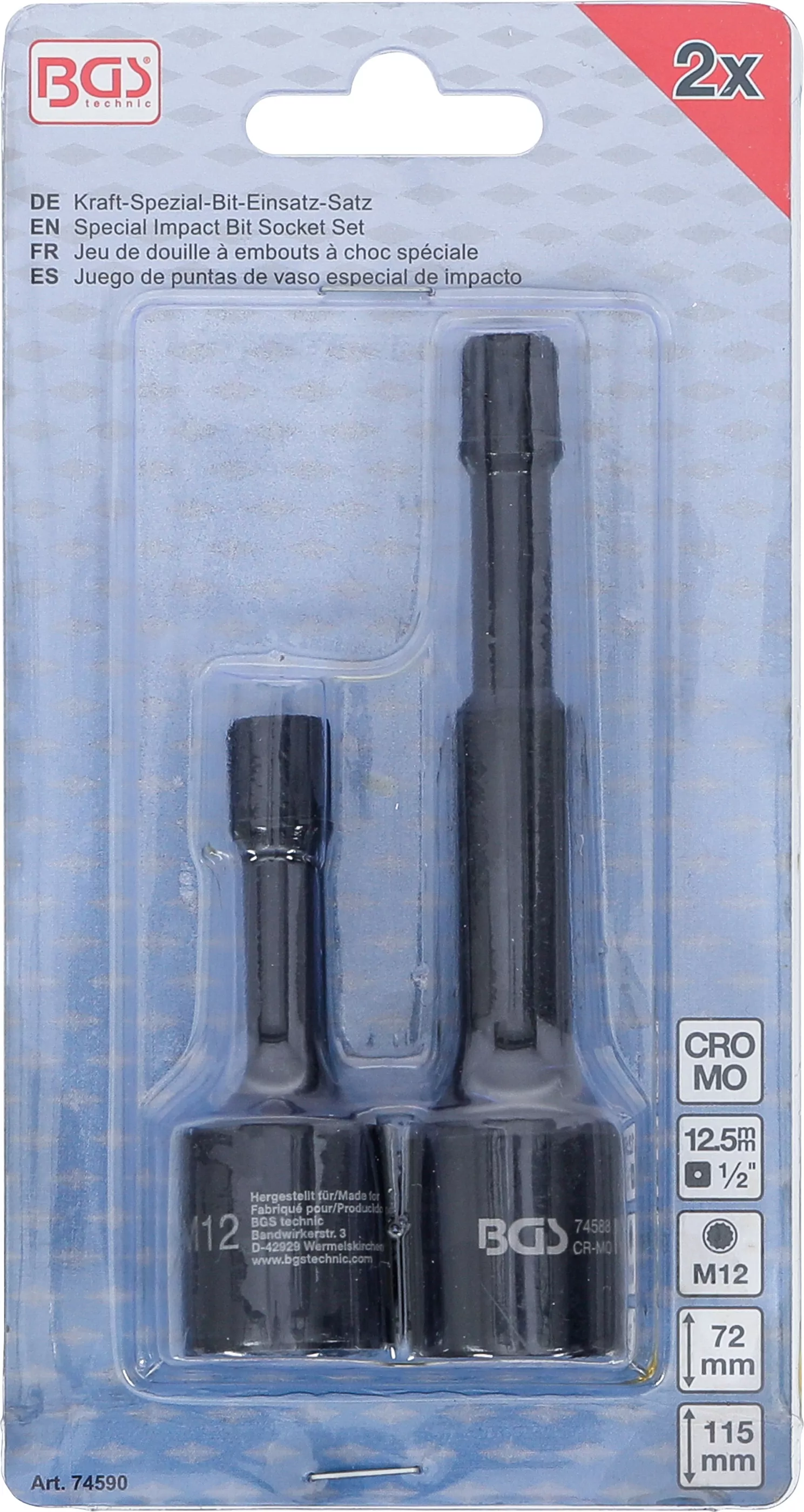 Kraft-Spezial-Bit-Einsatz-Satz | Antrieb Innenvierkant 12,5 mm (1/2") | Innenvielzahn (für XZN) M12 | für VAG | 2-tlg.