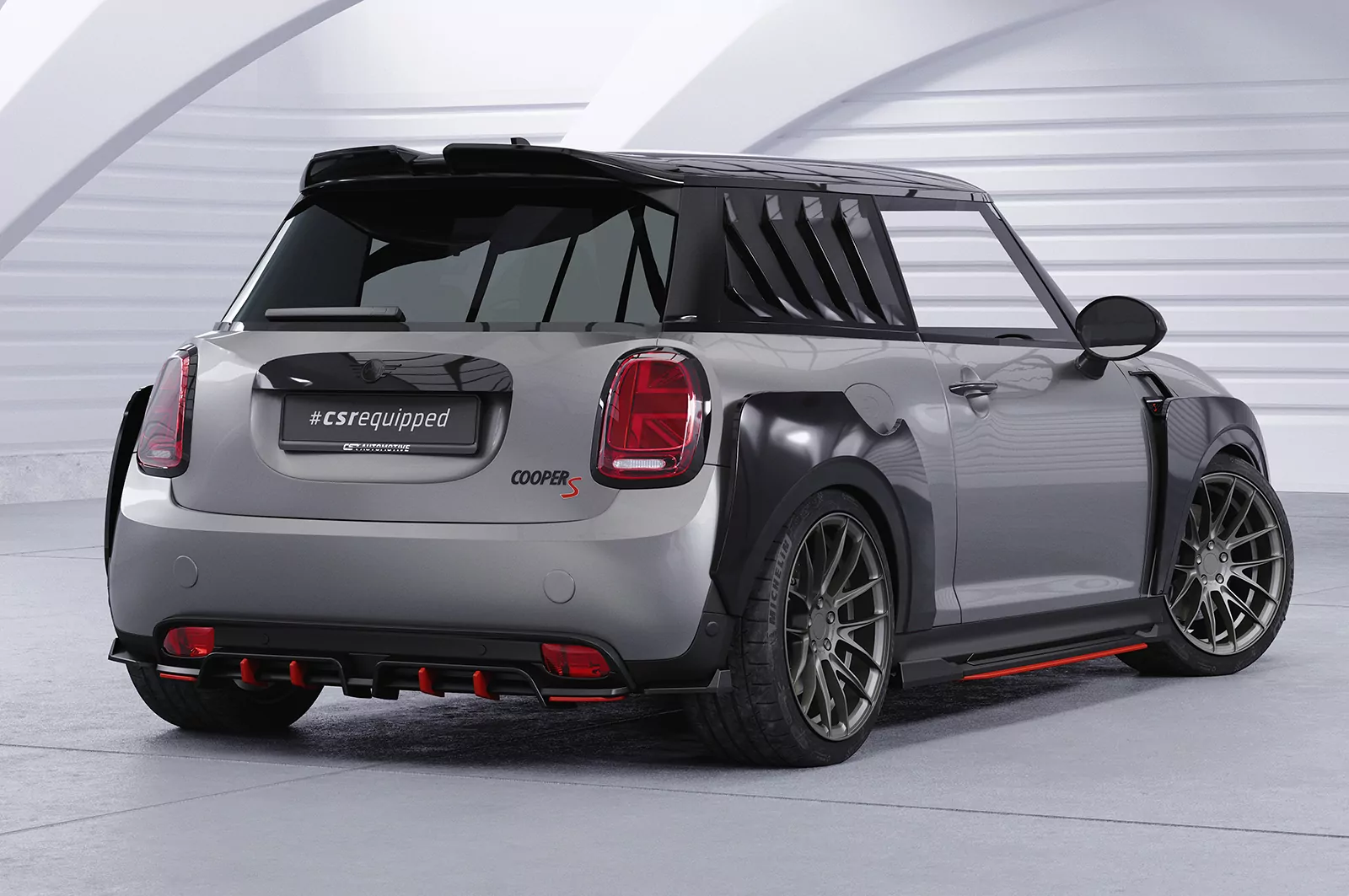 Heckansatz für Mini F56 Cooper SE HA462 Schwarz Strukturiert