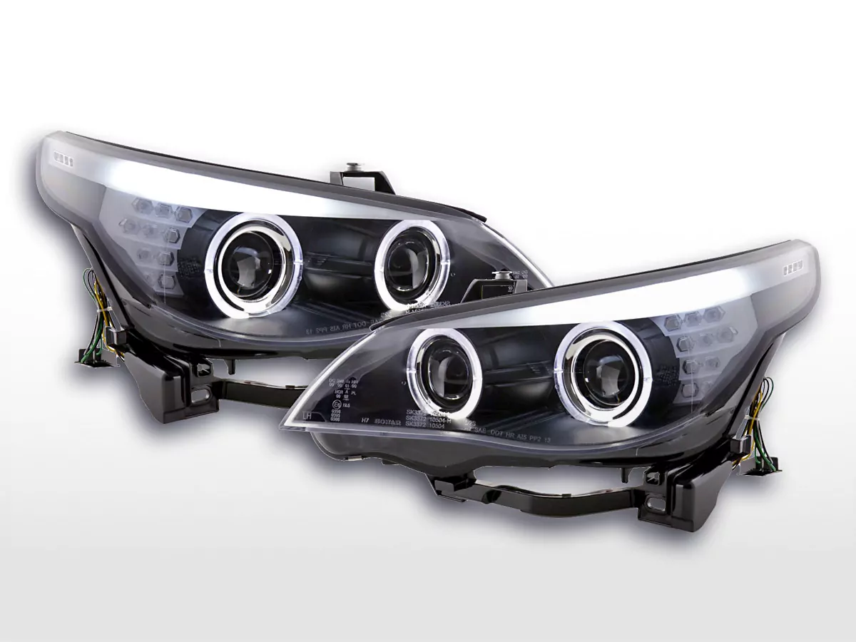 Scheinwerfer Set Xenon Angel Eyes CCFL BMW 5er E60/E61 Bj. 03-04 schwarz für Rechtslenker