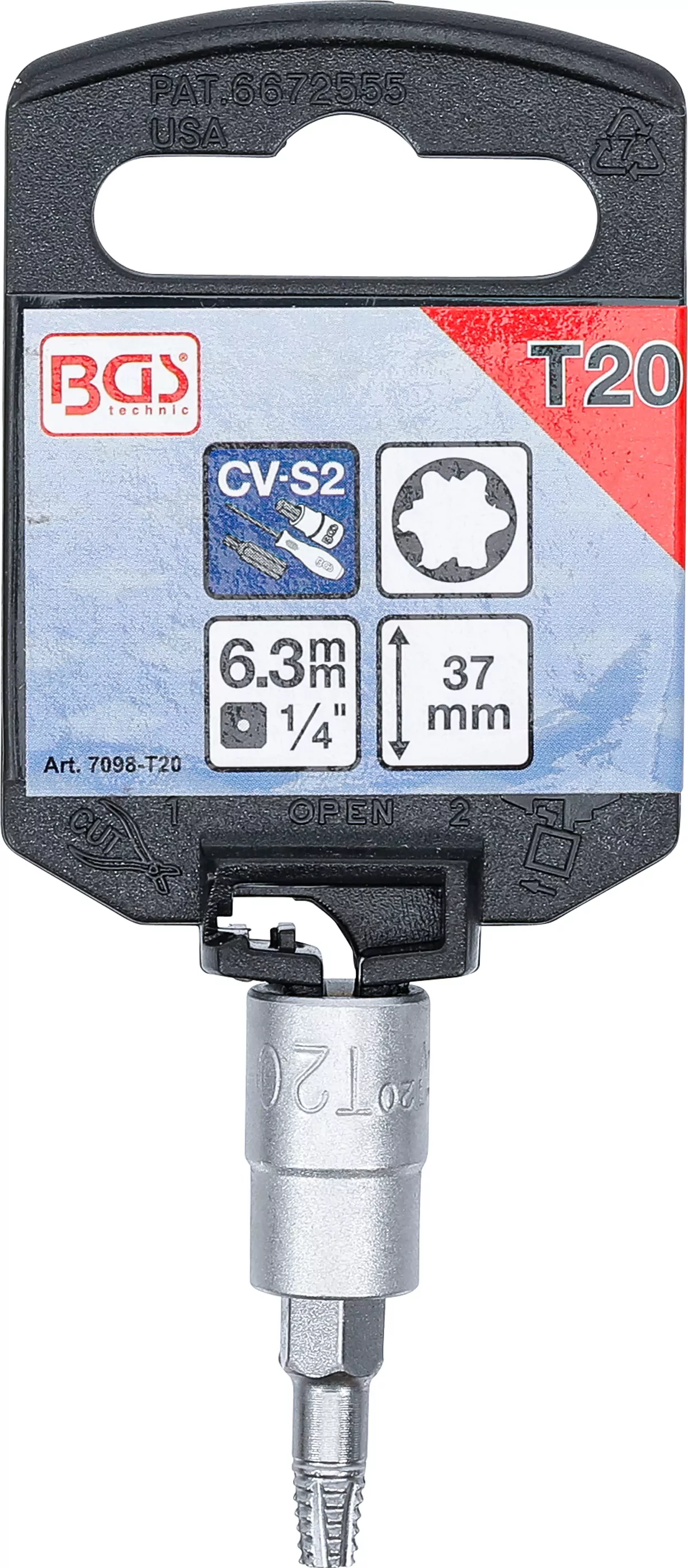 Schraubenausdreher-Bit-Einsatz | Antrieb Innenvierkant 6,3 mm (1/4") | für defektes T-Profil (für Torx) T20