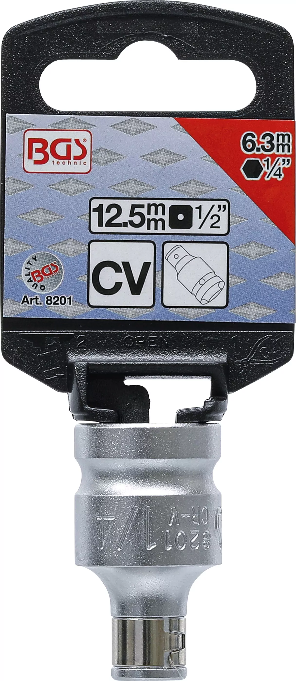 Bit-Adapter mit Haltekugel | Innenvierkant 12,5 mm (1/2") | Innensechskant 6,3 mm (1/4")