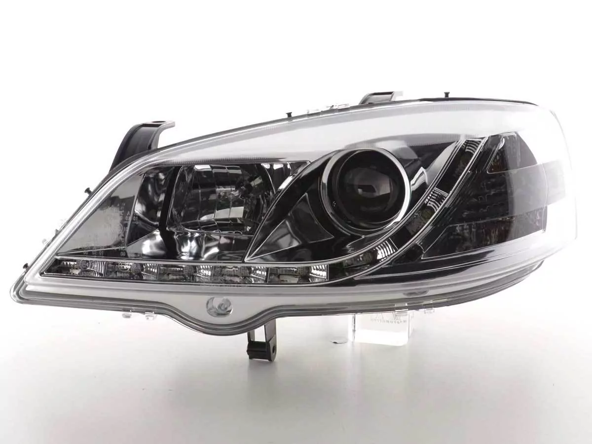 Scheinwerfer Set Daylight LED Tagfahrlicht Opel Astra G Bj. 98-03 chrom