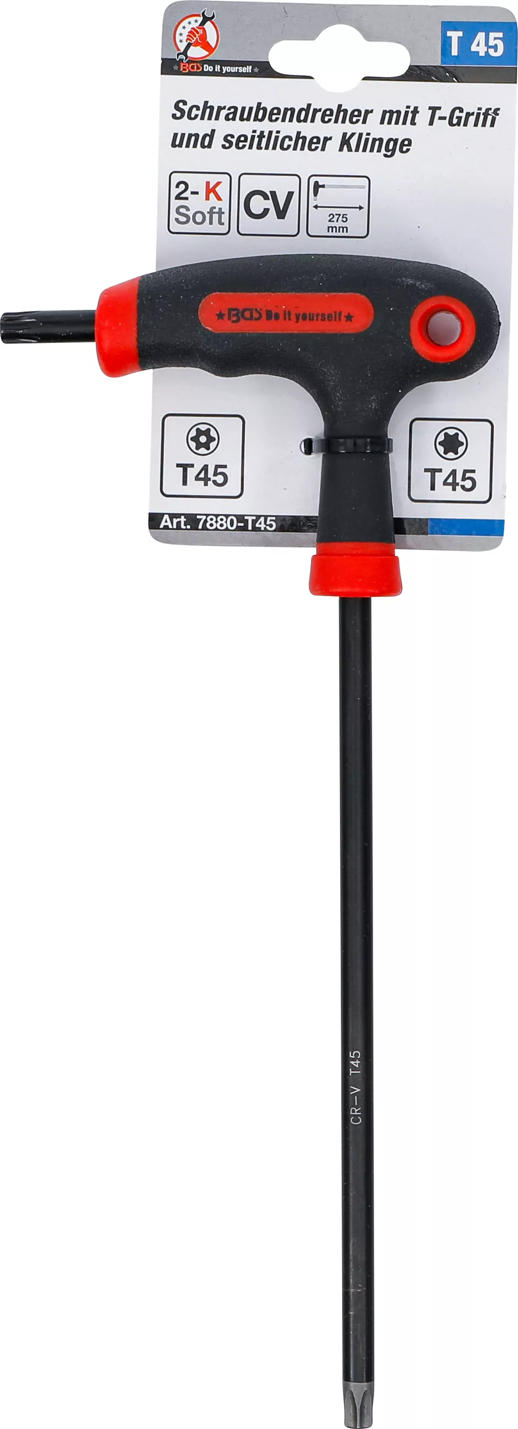 Schraubendreher mit T-Griff und seitlicher Klinge | T-Profil (für Torx) mit/ohne Bohrung T45