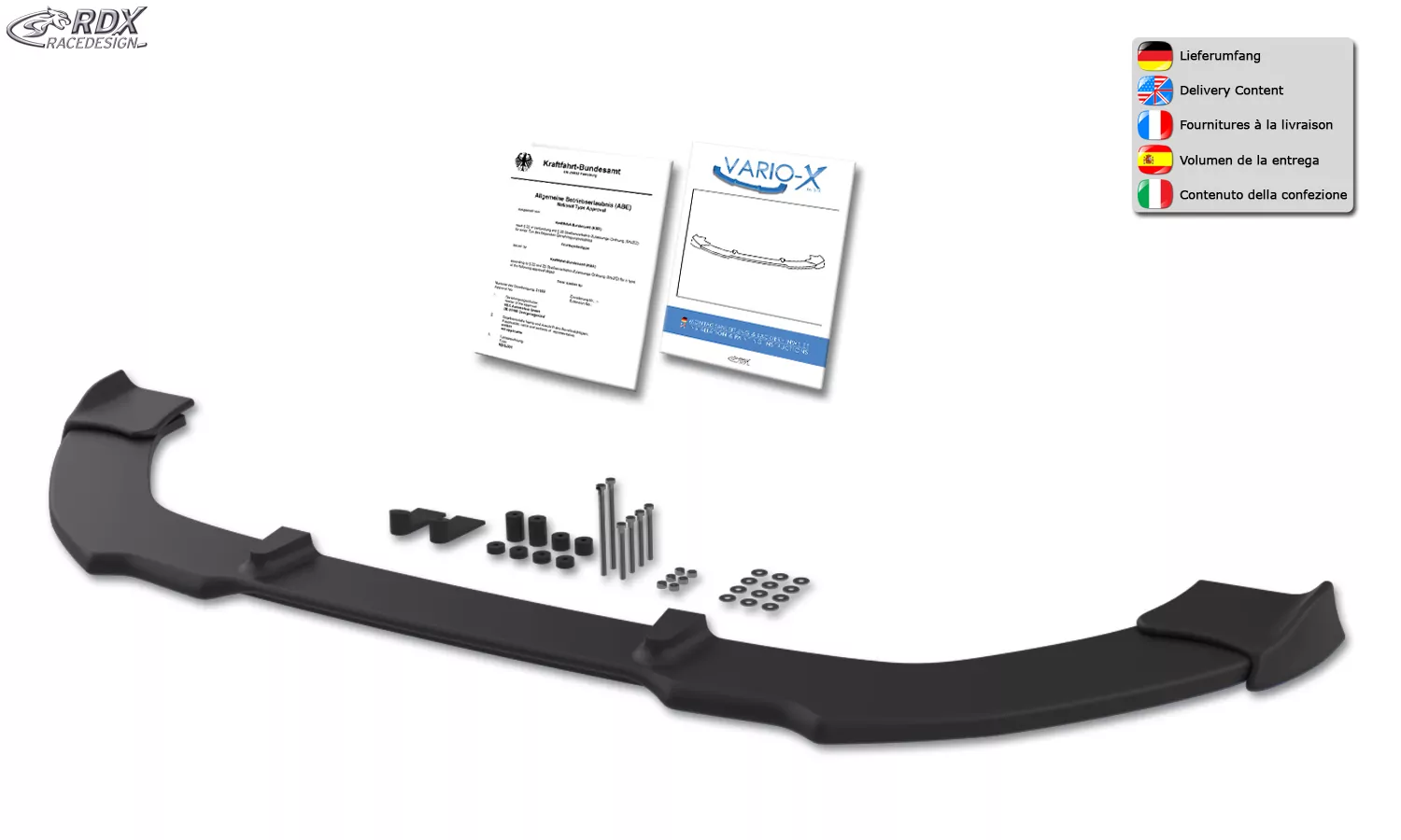 RDX Frontspoiler VARIO-X für FORD Fiesta MK7 JA8 JR8 (2012+) Frontlippe Front Ansatz Vorne Spoilerlippe