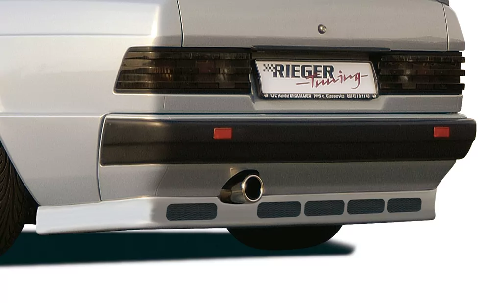 Rieger Heckansatz für Mercedes 190 (W201) - Lim.  mit runder Aussp. für Endrohre und Alugitter carbon optik