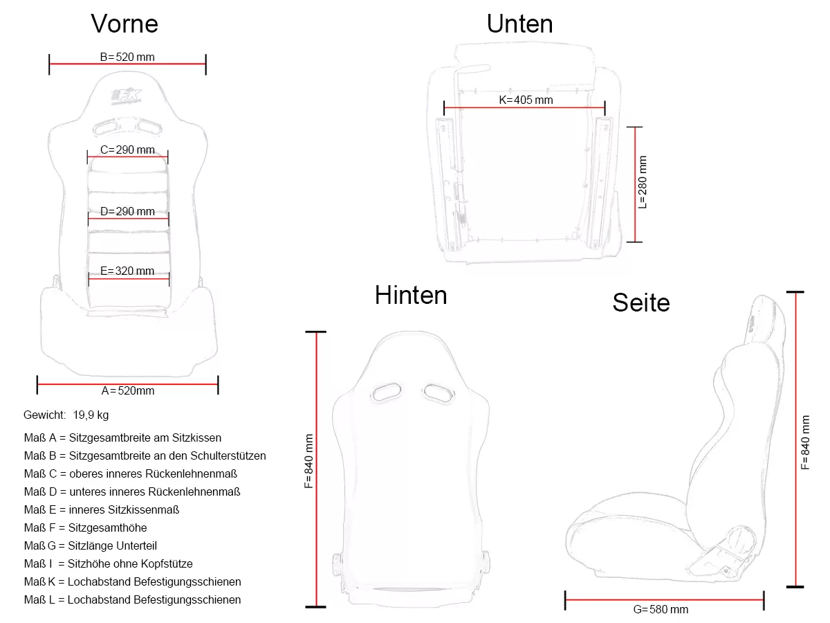 FK Sportsitze Auto Halbschalensitze Set Edition 1 Kunstleder rot weiß