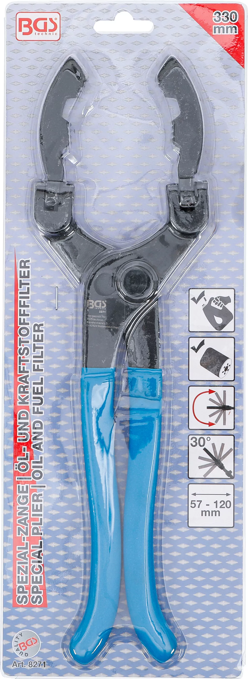 Spezial-Zange für Öl- und Kraftstofffilter mit abwinkelbaren Backen