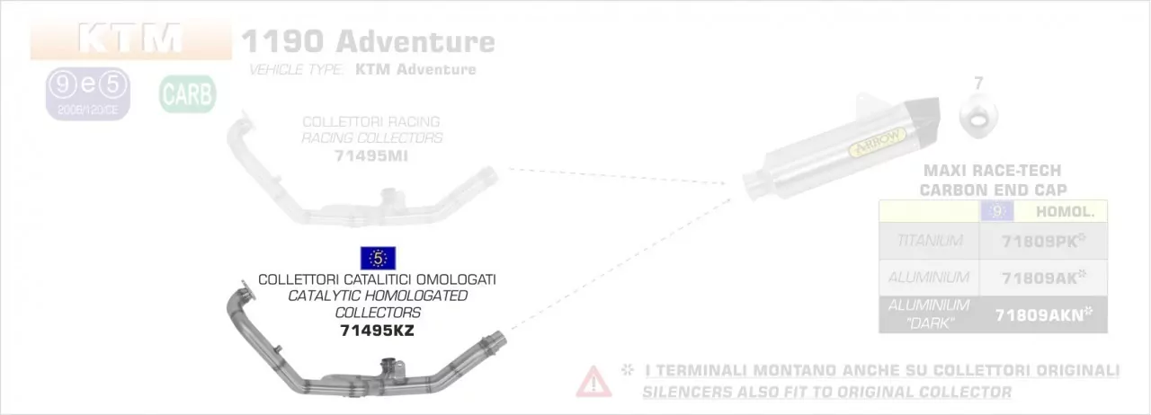 71495KZ-Arrow Krümmer Mit Kat 2:1 KTM 1190/1050/1290 Adventure R ´15