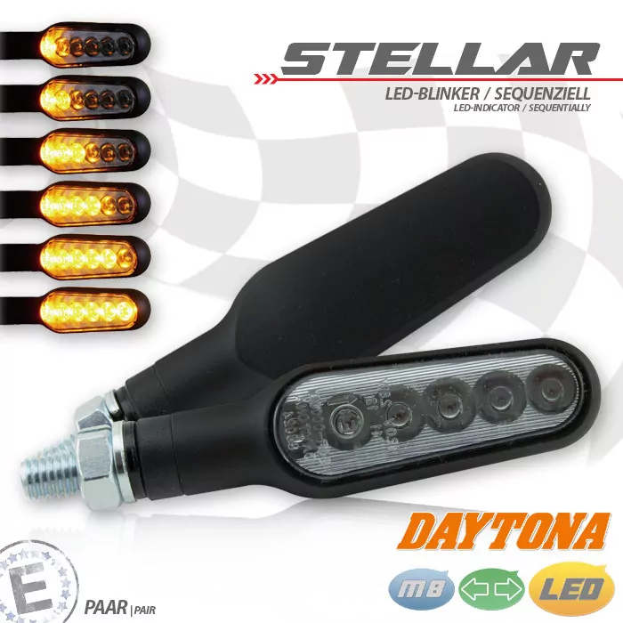 Led-blinker Stellar | Sequenziell | Alu | Schwarz Getönt | Paar | M8 | L 78 X T 23 X H 16mm | E-gepr