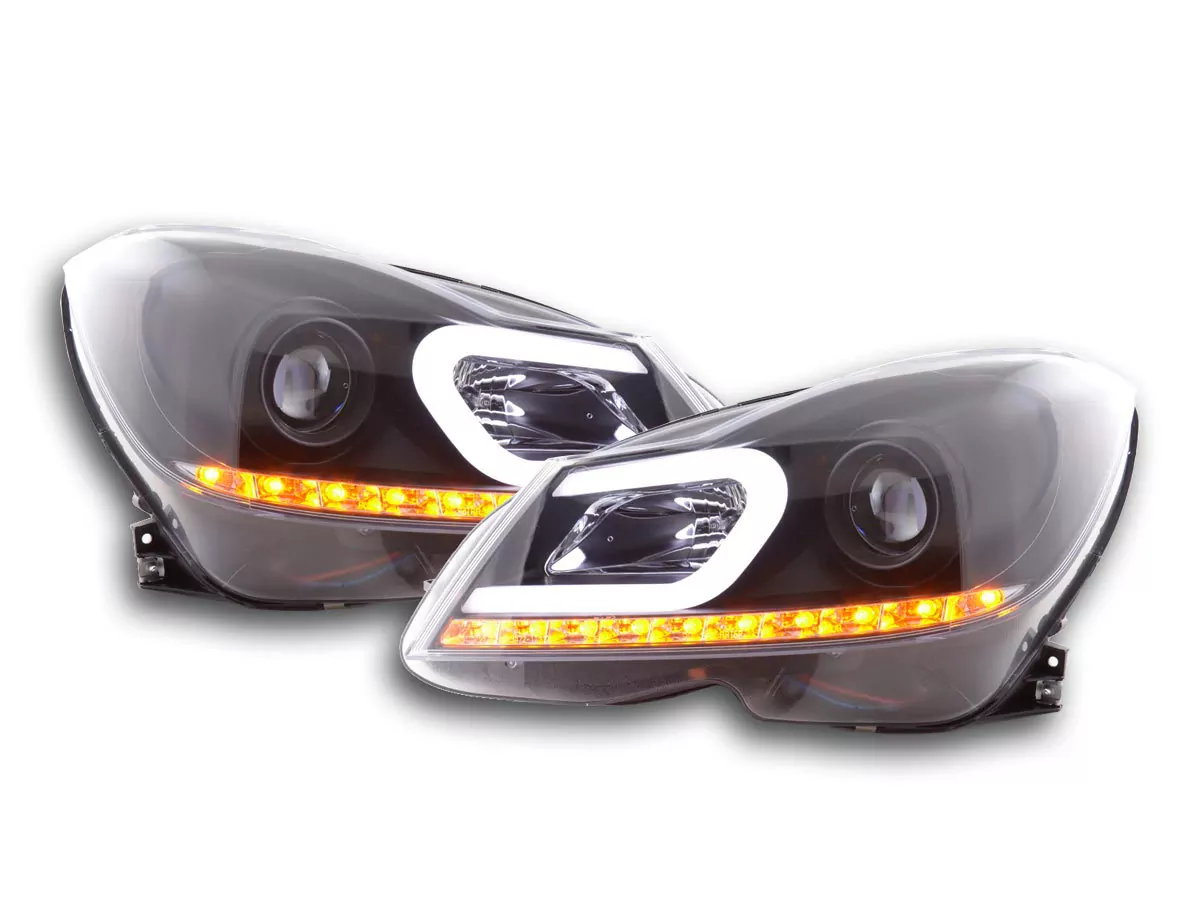 Scheinwerfer Set Daylight LED TFL-Optik Mercedes C-Klasse W204 Bj. 11-14 schwarz
