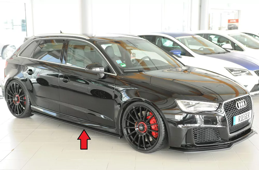 Rieger Seitenschweller rechts ansatz matt schwarz für Audi RS3 (8V) 5-tür. (Sportback 8VA / 8VF) 02.17- (ab Facelift)