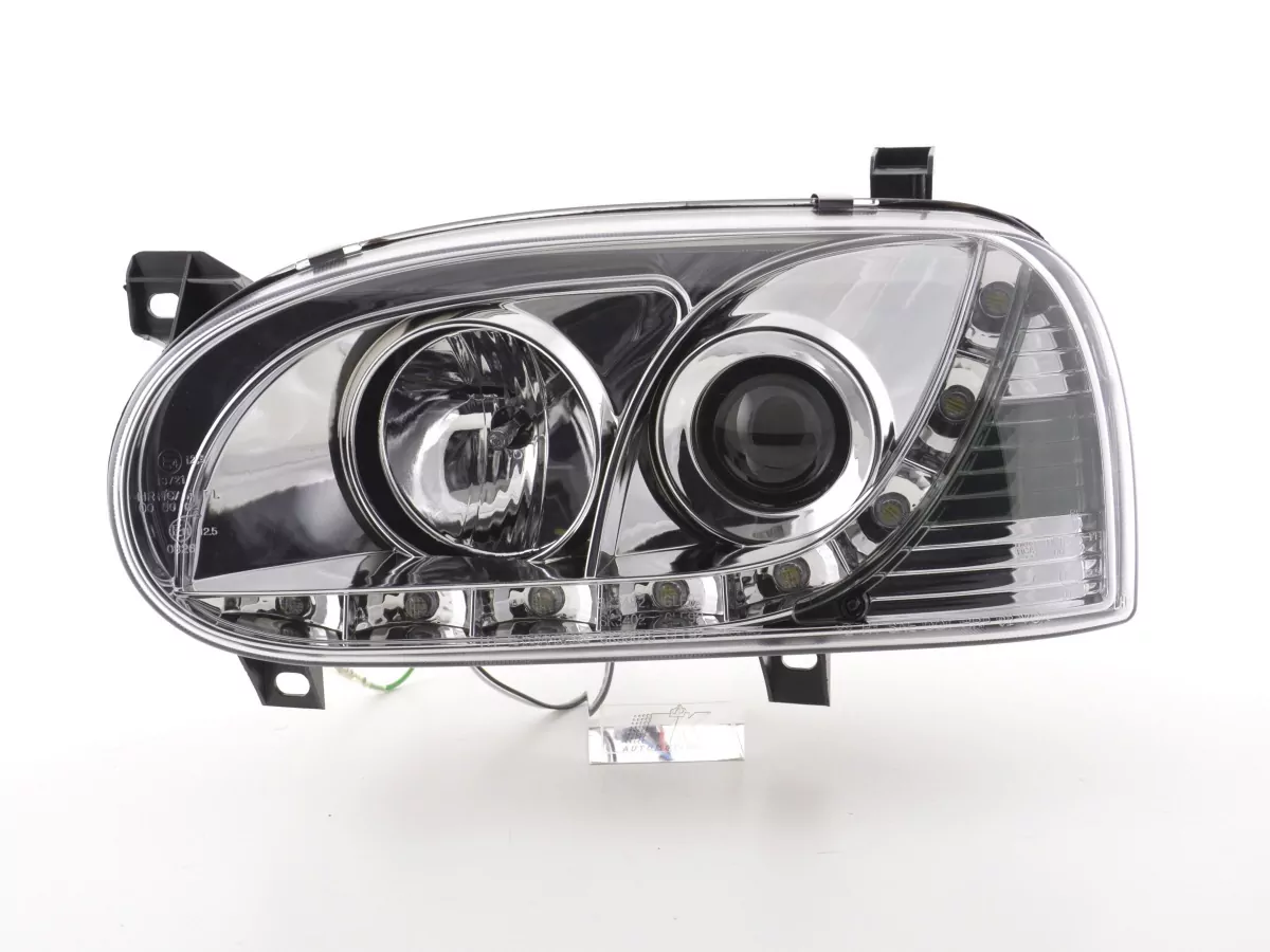 Scheinwerfer Set Daylight LED Tagfahrlicht VW Golf 3 Bj. 91-97 chrom für Rechtslenker