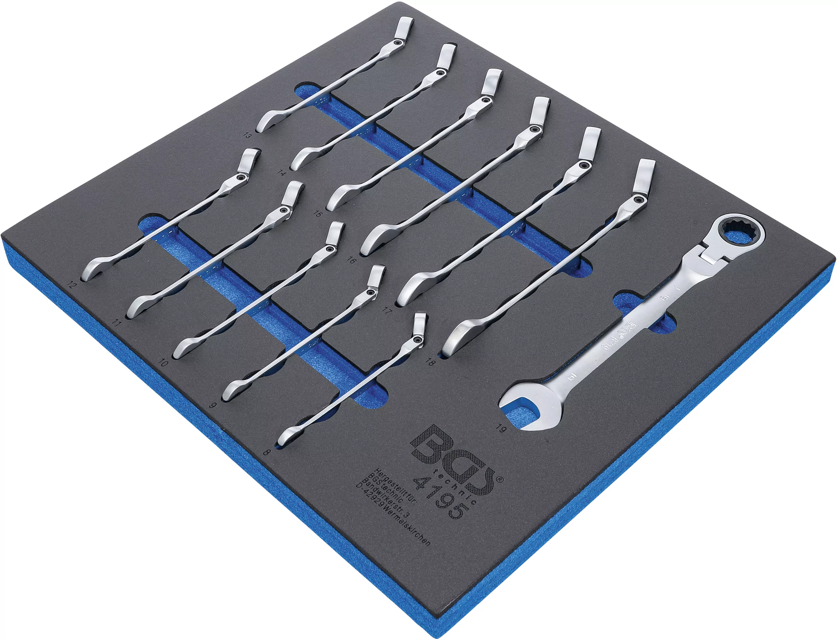 Werkstattwageneinlage 2/3: Ratschenring-Maulschlüssel-Satz | abwinkelbar | SW 8 - 19 mm | 12-tlg.