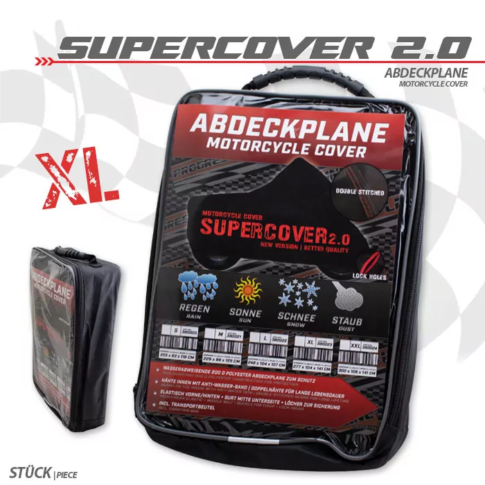 Abdeckplane | Supercover 2.0 | Gr. Xl | Schwarz | Polyester | 200 D | L 277 X B 104 X H 141 Cm