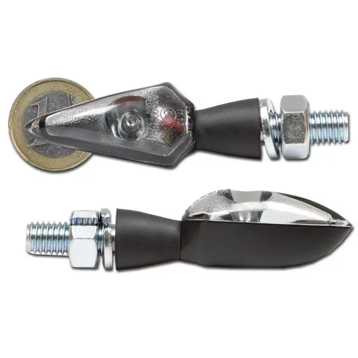 Led-blinker Spearhead | Alu | Schwarz | Getönt | Kurz | M8 | Power Led | Gummiarm | E-geprüft