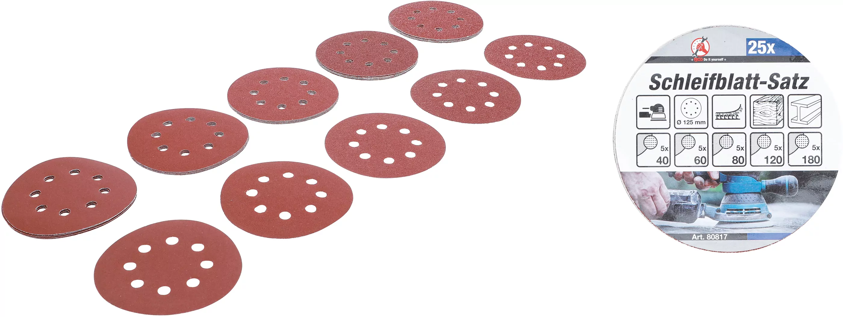 Schleifblatt-Satz für Exzenterschleifer | Ø 125 mm | K 40 - 180 | 25-tlg.
