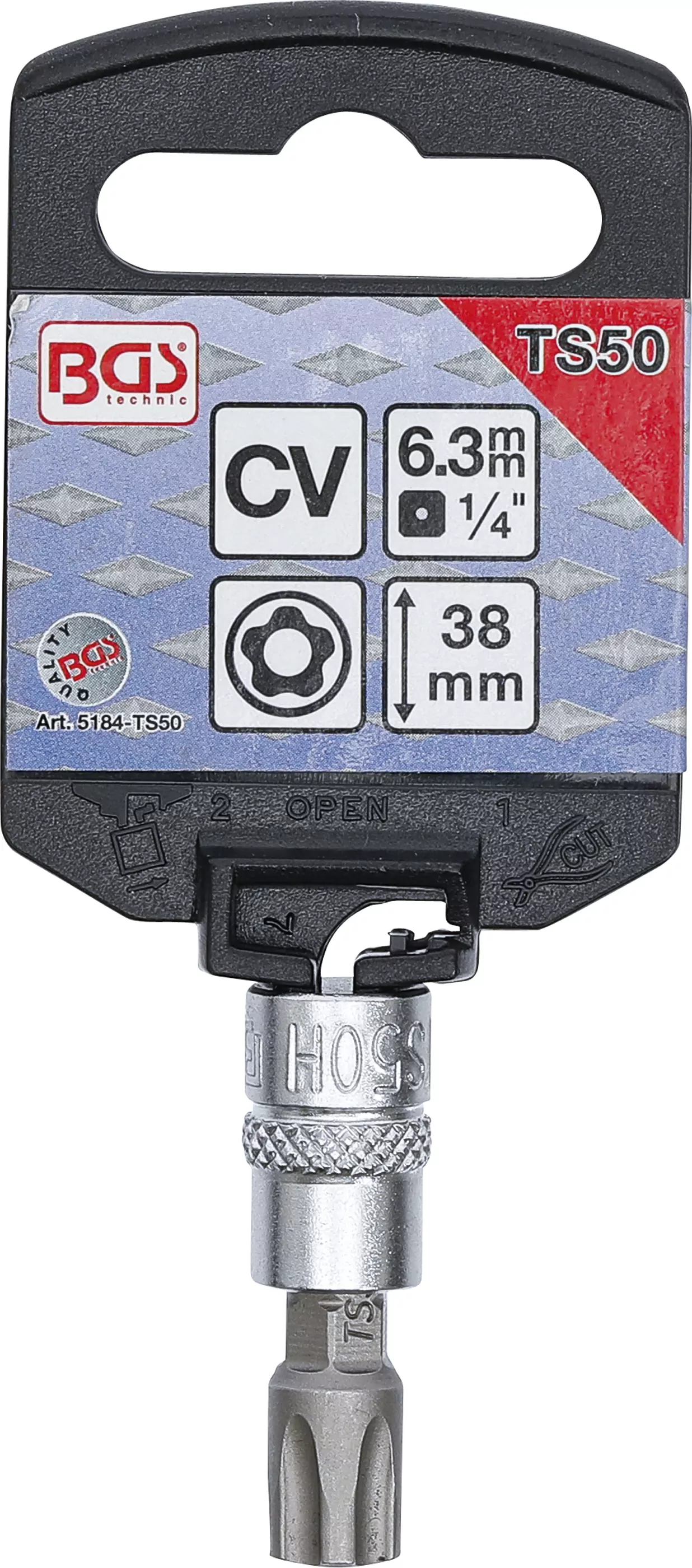 Bit-Einsatz | Antrieb Innenvierkant 6,3 mm (1/4") | TS-Profil (für Torx Plus) mit Bohrung TS50