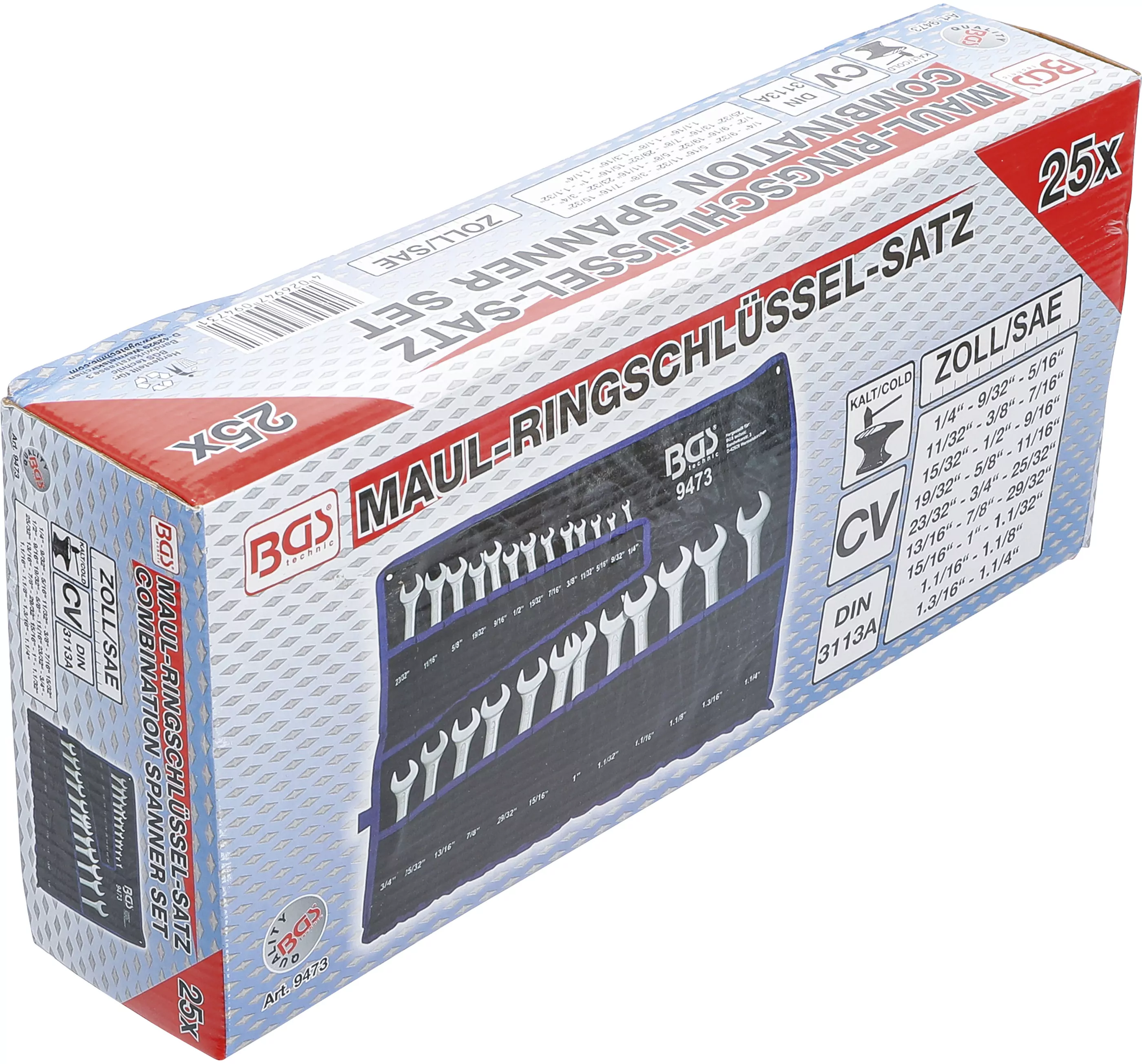 Maul-Ringschlüssel-Satz | Zollgrößen | SW 1/4" - 1.1/4" | 25-tlg.