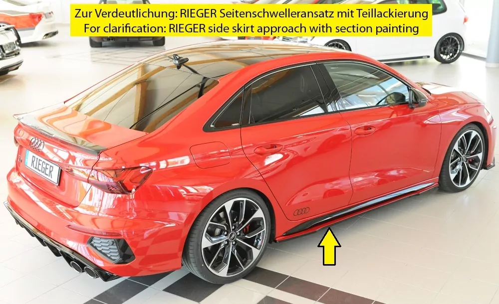 Rieger Seitenschweller rechts ansatz glanz schwarz für Audi A3 S3 (GY) 5-tür. (Sportback) 07.20-05.24 (bis Facelift)