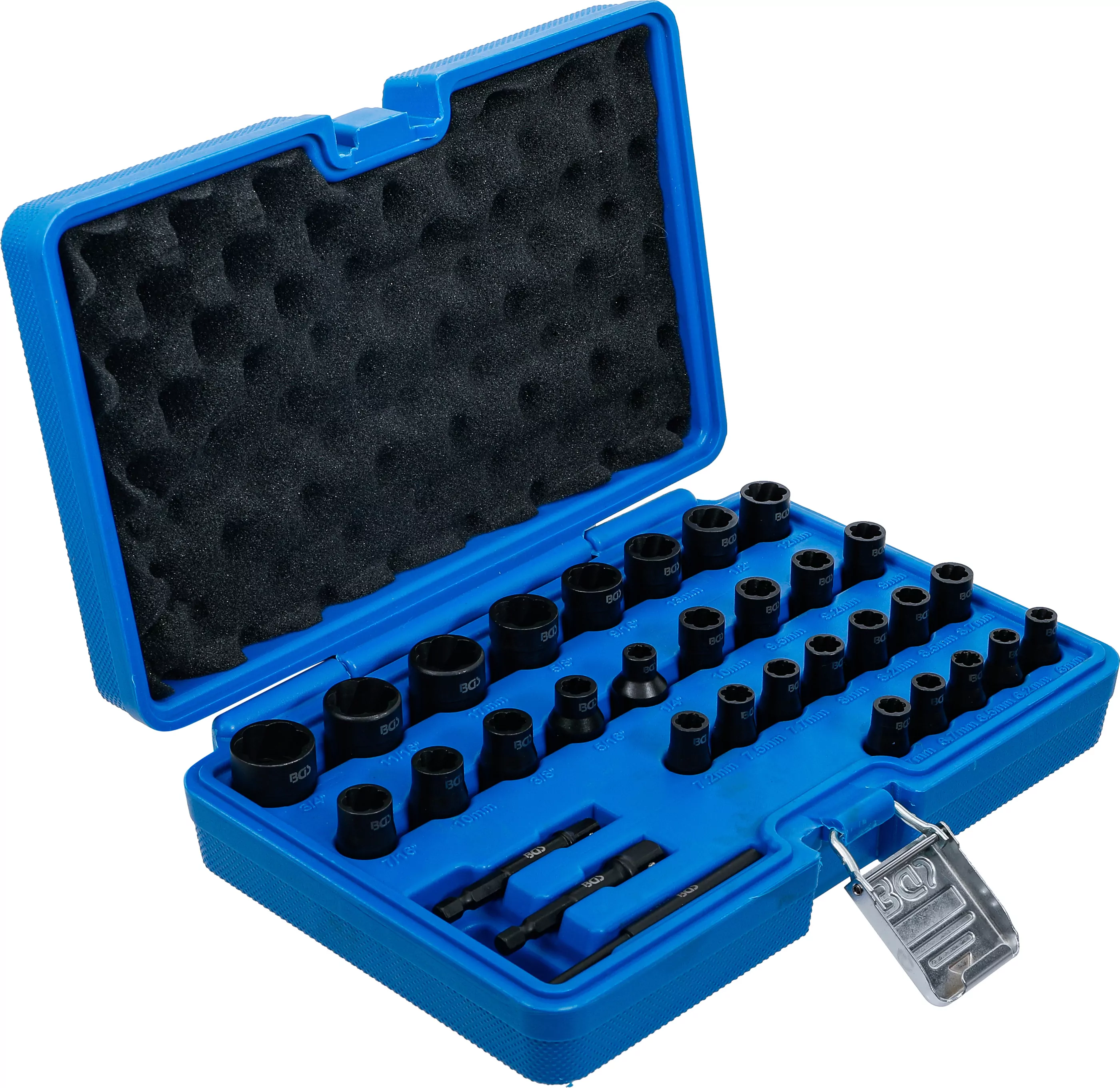 Spiral-Profil-Steckschlüssel-Satz / Schraubenausdreher | Antrieb Innenvierkant 6,3 mm (1/4") / 10 mm (3/8") | Metrisch und Zollgrößen | 32-tlg.