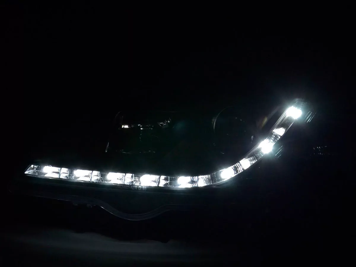 Scheinwerfer Set Daylight LED Tagfahrlicht Opel Astra G Bj. 98-03 schwarz