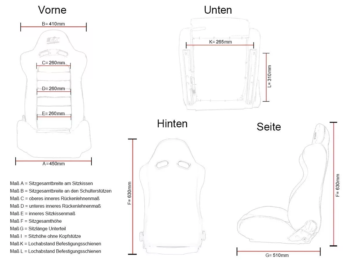 FK Oldtimersitze Auto Vollschalensitze Set Classic 1 Kunstleder schwarz ohne Kopfstütze inkl. Laufschienen