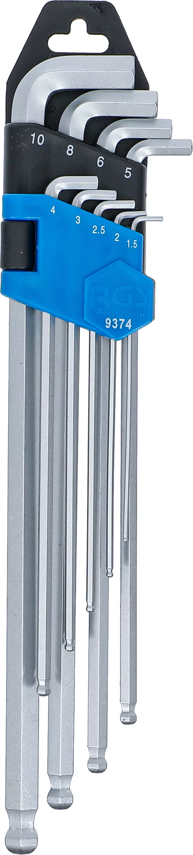 Winkelschlüssel-Satz | extra lang + extra kurz | Innensechskant / Innensechskant mit Kugelkopf 1,5 - 10 mm | 9-tlg.