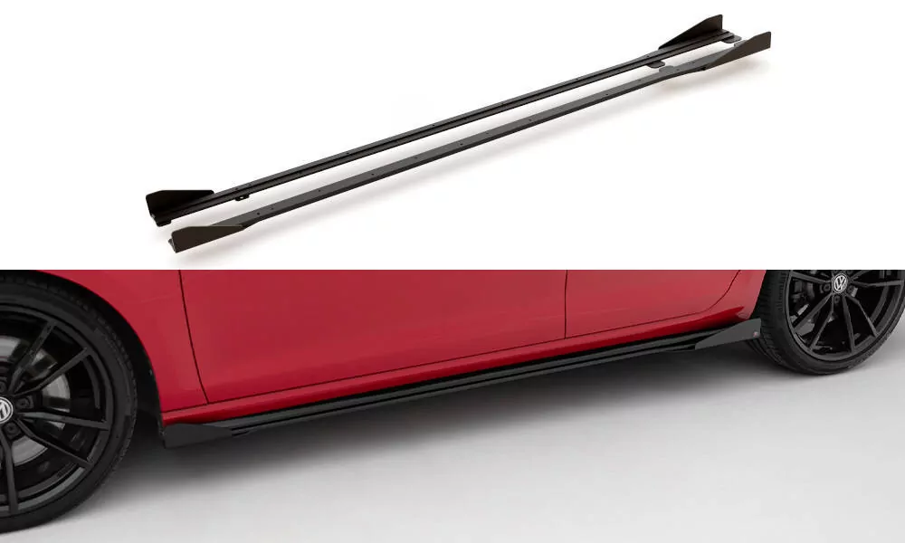 Robuste Racing Seitenschweller Ansatz Für Für + Flaps Volkswagen Golf R / R-Line Mk7 Facelift Schwarz Hochglanz