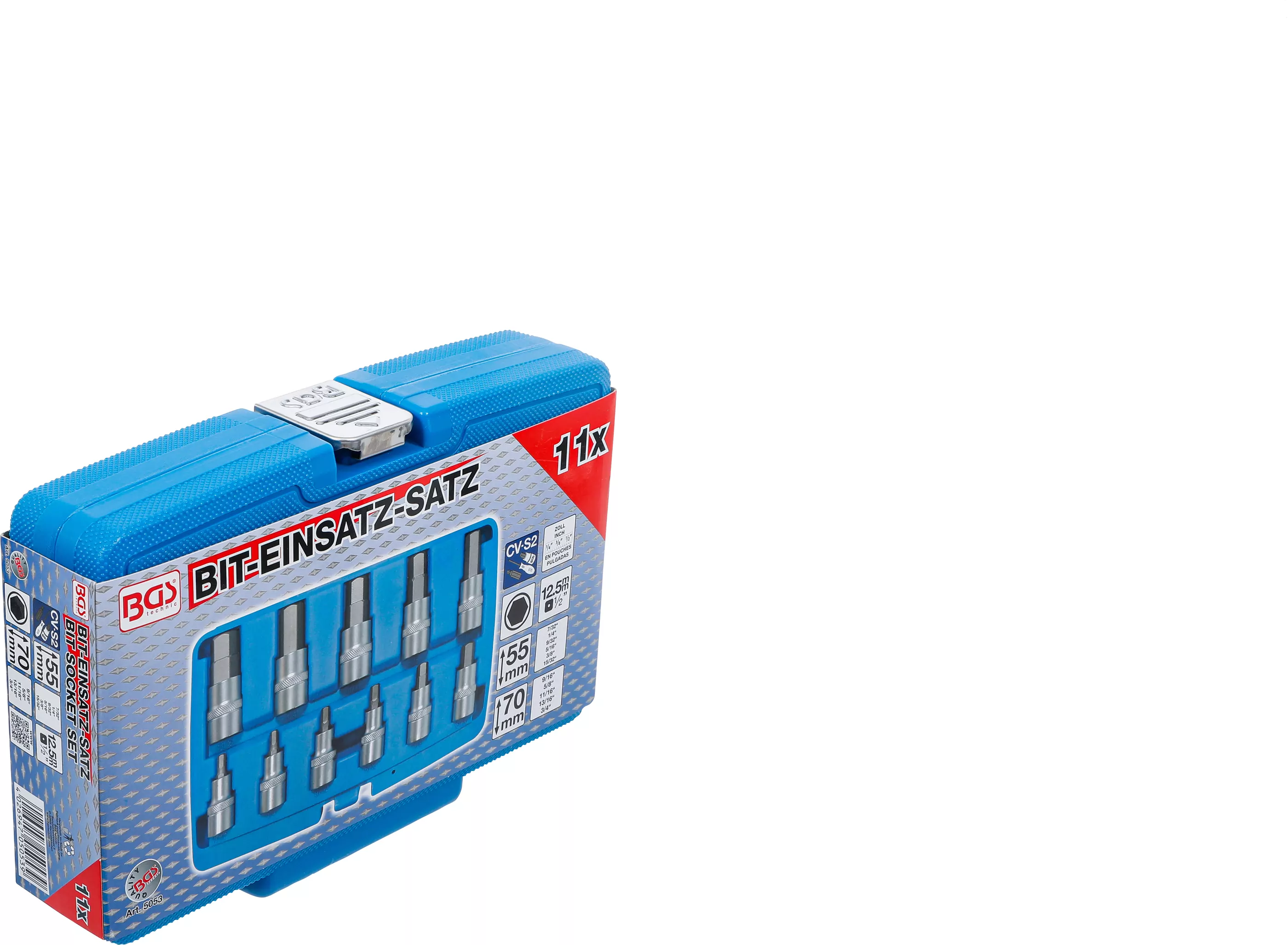 Bit-Einsatz-Satz | Antrieb Innenvierkant 12,5 mm (1/2") | Innensechskant 7/32" - 13/16" | Zollgrößen | 11-tlg.